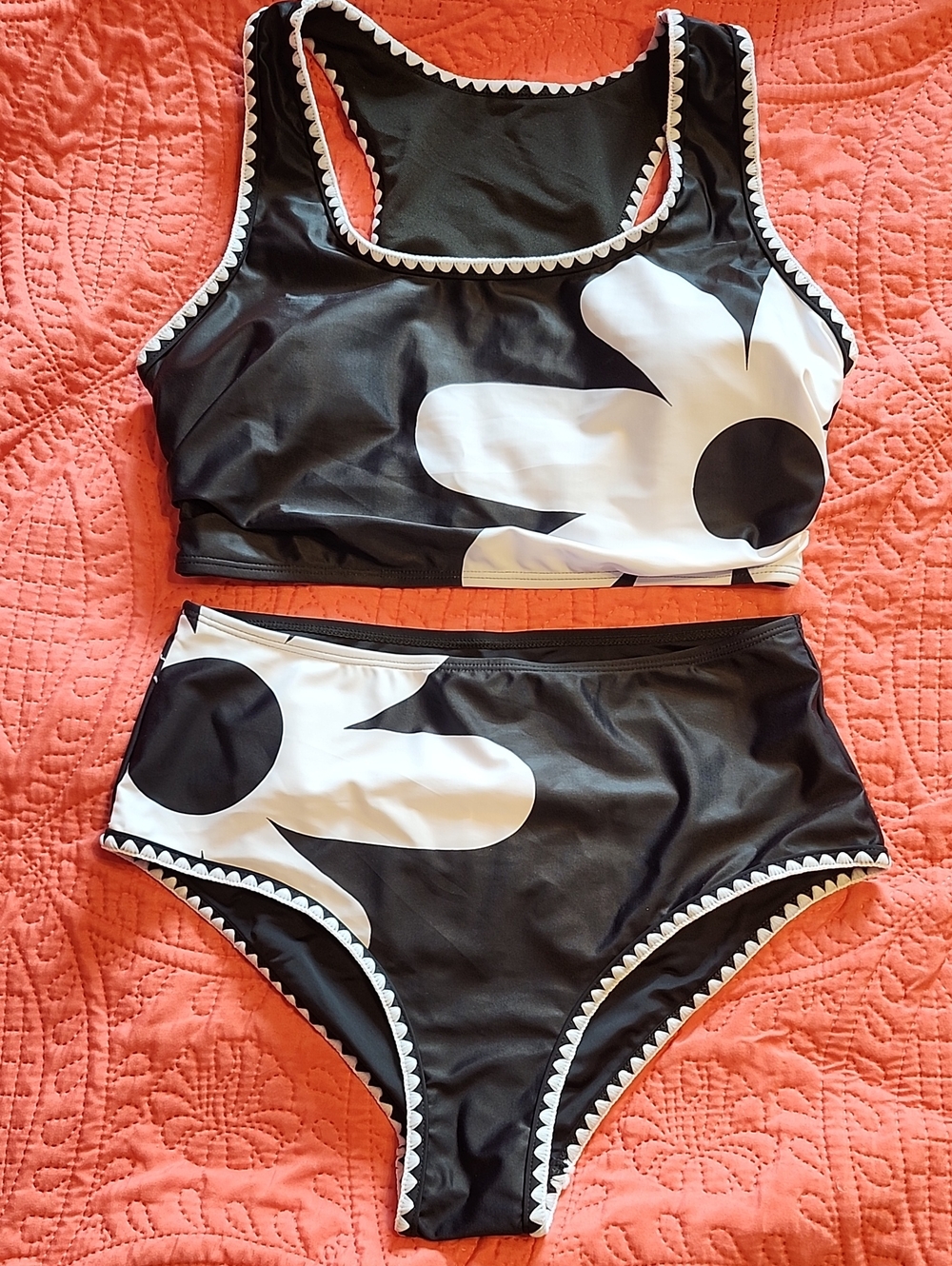 Black & White Floral Two-Piece Swim Set